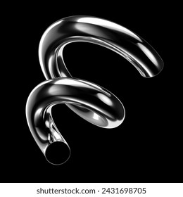 Y2K chrome metal coiled spring shape isolated. Futuristic metallic spiral element background