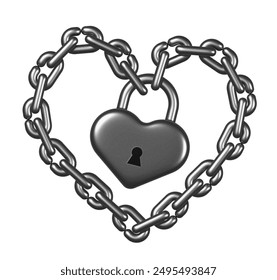 Y2k metallic heart chain with a heart-shaped lock. Retro design print. - Powered by Shutterstock