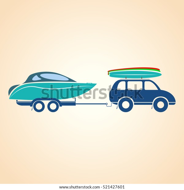 Yacht on a trailer.\
Surfboard.\
Illustration