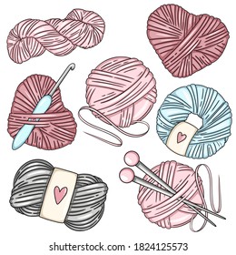 Yarn Clews Set Pattern Knitting Crochet Graphic Design Elements Cute Illustration Logo Icon Crafting 