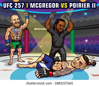 Yas Island, Abu Dhabi, United Arab Emirates. January 23, 2021. UFC 257: McGregor vs. Poirier II is an upcoming mixed martial arts event produced by the UFC. McGregor knocks out Poirier.