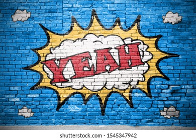 Yeah Comic Explosion Graffiti on Brick Wall