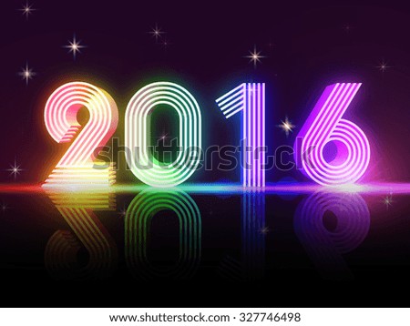 year 2016 in 3d rainbow colored neon shining figures, disco number, holiday concept