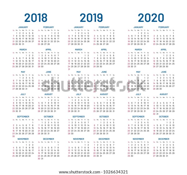 2018年2019年2020年のカレンダーデザインテンプレート 白い背景に複合