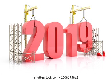 Year 2019 growth, building, improvement in business or in general concept in the year 2019, 3d rendering on a white isolated background