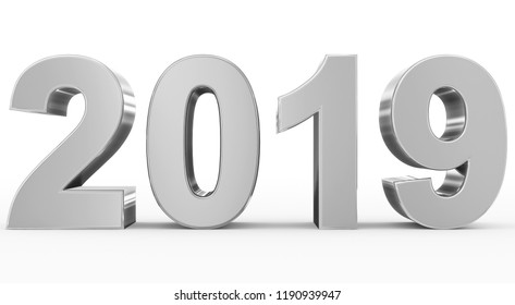 Year 2019 Silver 3d Numbers Isolated On White - 3d Rendering