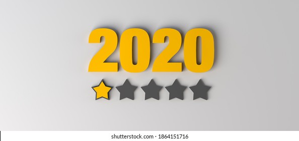 Year 2020 with 5 stars for rating. 3d illustration. End of the year.