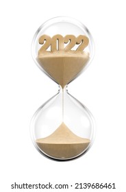 Year 2022 Hourglass - 3D Illustration Of Time Slipping Away Like Sand