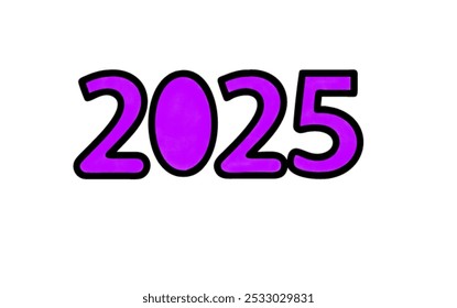 Year 2025 logo purple color illustration drawing on white background. - Powered by Shutterstock