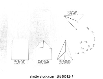 year wise growth concept through the making of paper plane