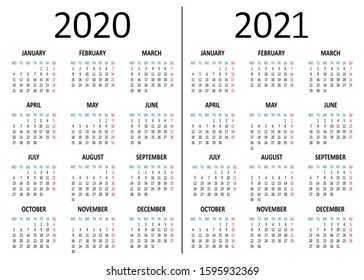 Yearly Calendar 2020 2021 Week Starts Stock Vector (Royalty Free ...