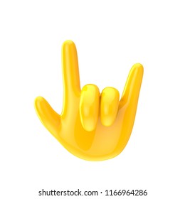 Yellow 3d Glossy Emoji Rock Hand Isolated On White