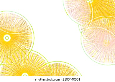 A Yellow Abstract Art Circle Shape Pink Green Mod Style Background Lines Swirl Heart Shapes Wheel Pattern