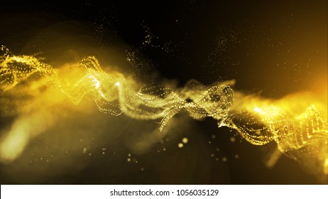 Yellow abstract technology waves background. Digital effect graphic  pattern, power of modern science concept or digital network in the future.
The energy of yellow line power is particle element