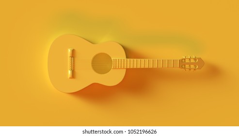 Yellow Acoustic Guitar 3d Illustration 3d Rendering	