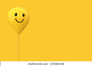 Yellow Air Balloon with Happy Face on a yellow background 3d Rendering 