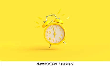 Yellow alarm clock was ringing at 7.00 and copy space for your text. Minimal idea concept, 3D Render.