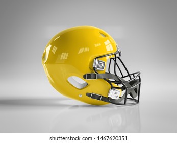 Yellow American Football Helmet Isolated On White Background Mockup 3D Rendering