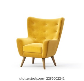 yellow armchair isolated on a white. 3d illustration
