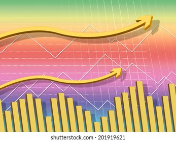 Yellow Arrows Background Showing Up Increase And Data 