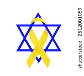 A yellow awareness ribbon intertwined with the Star of David as a symbol of solidarity. Isolated on white.