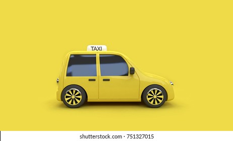 yellow background 3d rendering eco car taxi transportation travel city communication concept