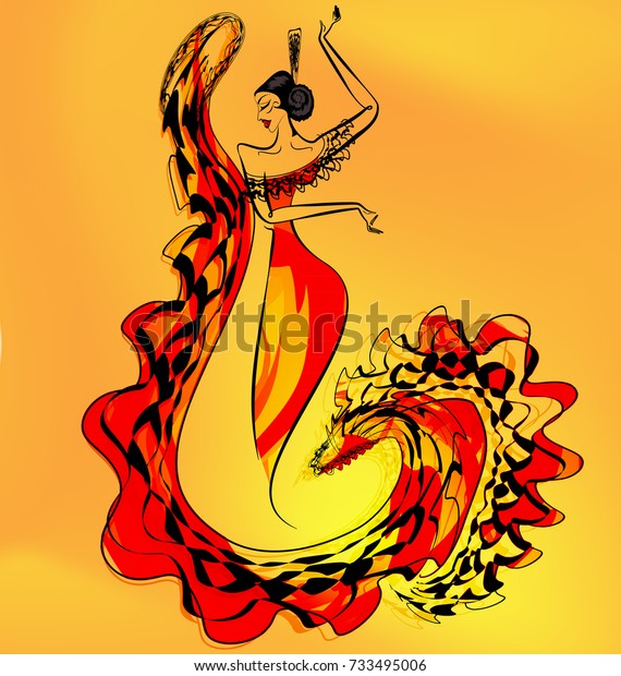 Yellow Background Abstract Image Spanish Dancer Stock Illustration