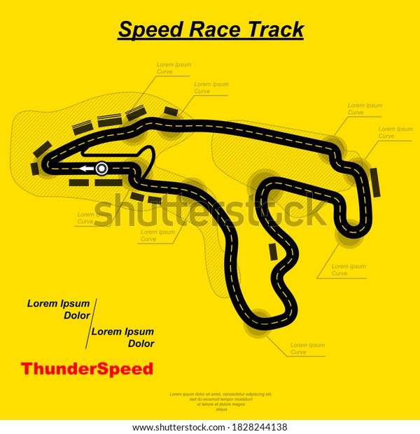 Yellow\
background with black road circuit and sample\
text