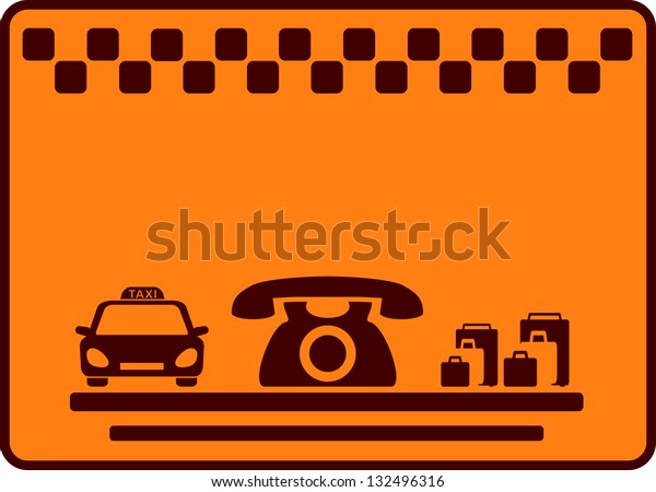 yellow background for visiting taxi card with\
cab, phone and\
luggage