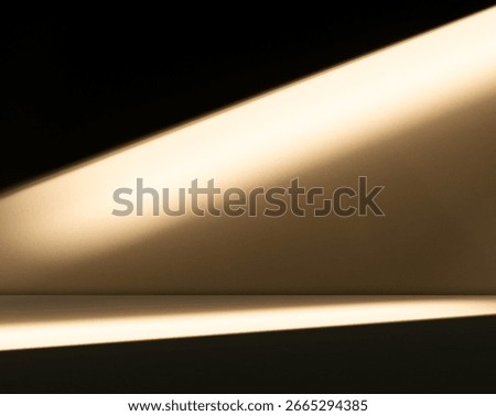 Yellow background wall gradient orange color studio room solid podium with shadow leaf on floor, backdrop summer tropical autumn season, stage template platform for presentation product promotion