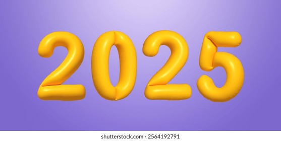 Yellow balloon-style numbers forming 2025, displayed on a smooth purple gradient background. Bright, fun design conveying a festive, celebratory concept. 3D Rendering. - Powered by Shutterstock