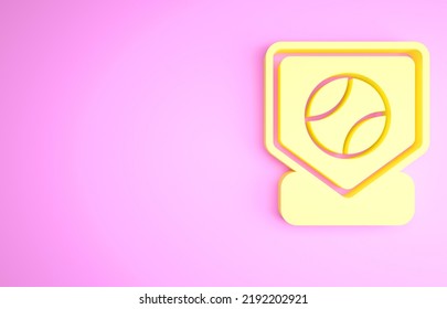 Yellow Baseball Base Icon Isolated On Pink Background. Minimalism Concept. 3d Illustration 3D Render.