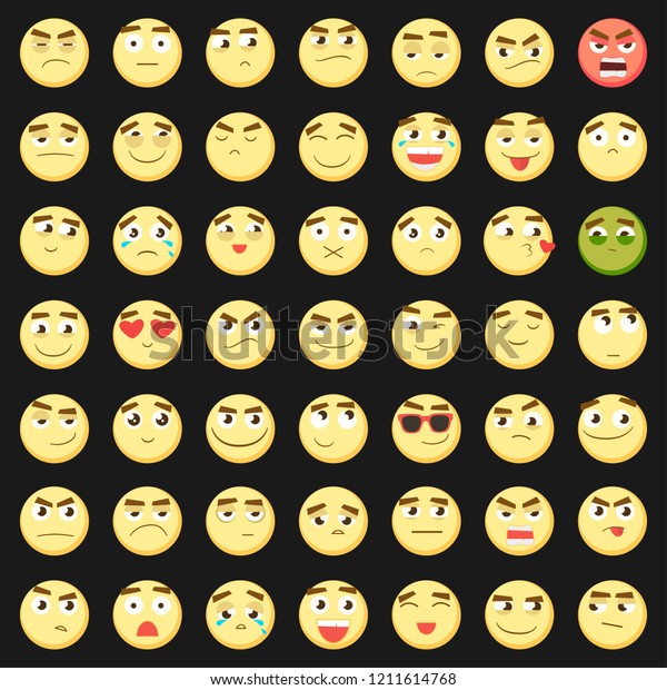 Yellow Big Emoticon Set Collection Emoji Stock Illustration 1211614768