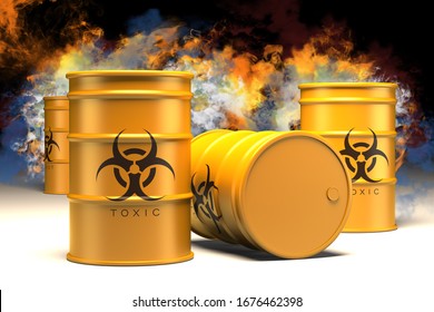 Yellow Biohazard Toxic Waste Barrels - 3d Illustration