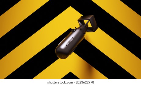 Yellow Black Atomic Bomb Thermonuclear Weapon Post-Punk with Yellow an Black Chevron Background 3d illustration render