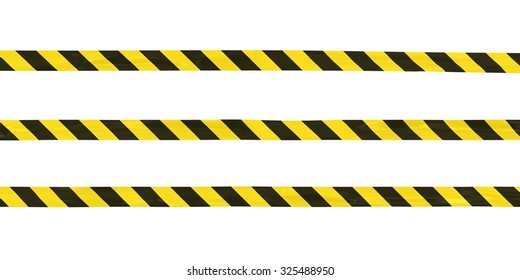 Yellow And Black Striped Hazard Tape Lines Isolated On White