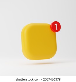 Yellow Blank App Icon With One Notification Sign Isolated Over White Background. Mockup Template. 3d Rendering.