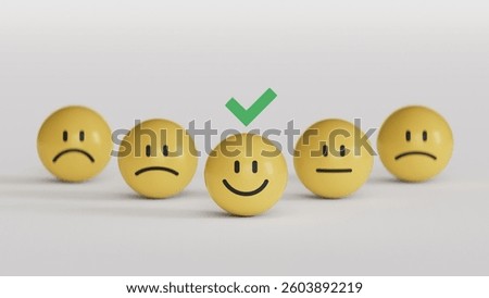 The yellow blocks are placed on the table, and customer service best excellent business rating experience. Satisfaction survey concept.Shopping service on The online web and offers home delivery.