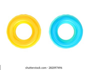 yellow and blue pool rings 3d render isolated on white