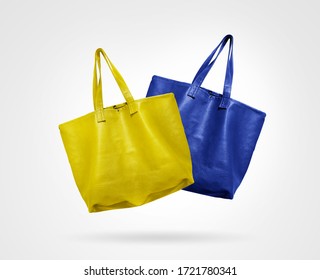 Yellow And Blue Tote Bag Mockup 3D Rendering