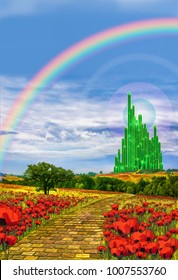 The Yellow Brick Road Leading To The Emerald City In The Land Of Oz. Wizard Of Oz Background.
