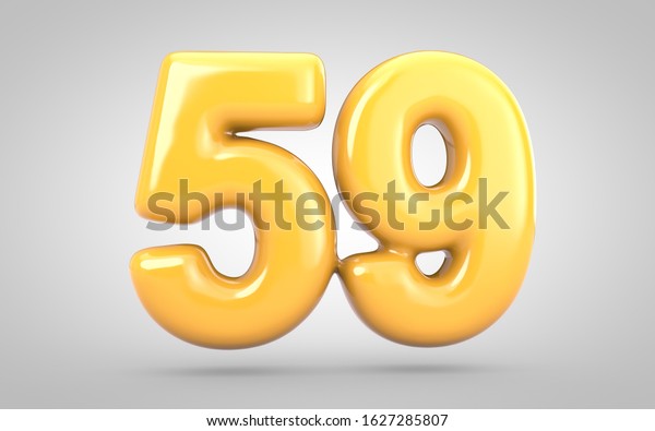 Yellow Bubble Gum number 59 isolated on\
white background. 3D rendered illustration. Best for anniversary,\
birthday party, new year\
celebration.