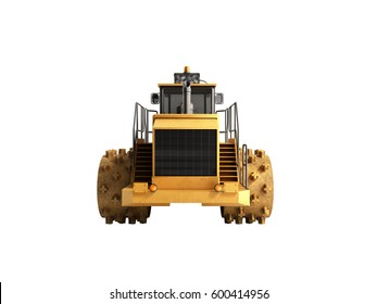 Yellow Bulldozer Back 3d Render No Shadow