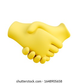 Yellow business handshake emoji isolated on white background. Partnership and agreement symbol. Minimal design art. 3d illustration.