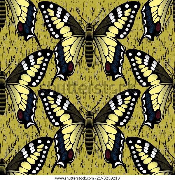 Yellow butterflies. Seamless background for fabrics, textiles, packaging and wallpaper.