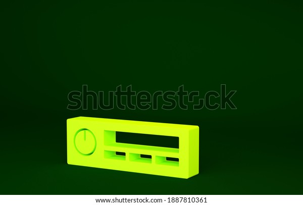 Yellow Car Audio icon isolated on green\
background. Fm radio car audio icon. Minimalism concept. 3d\
illustration 3D\
render.