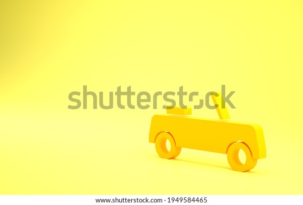 Yellow Car icon\
isolated on yellow background. Front view. Minimalism concept. 3d\
illustration 3D\
render.