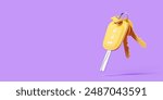 Yellow car key not on purple background. Renting or buying a car. Mock up. 3d rendering