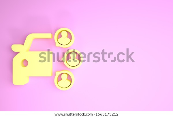 Yellow Car sharing\
with group of people icon isolated on pink background. Carsharing\
sign. Transport renting service concept. Minimalism concept. 3d\
illustration 3D\
render