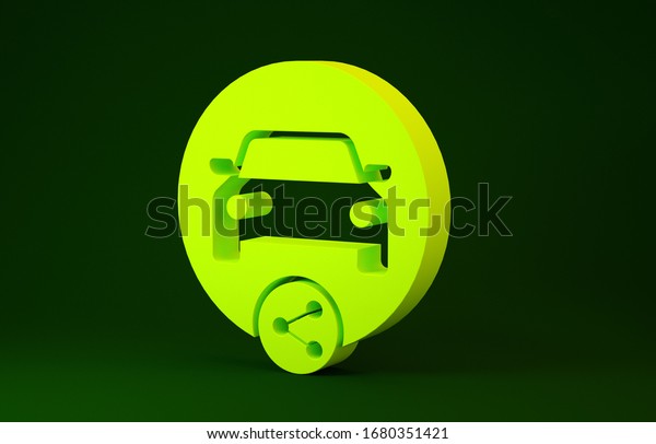 Yellow Car sharing icon isolated\
on green background. Carsharing sign. Transport renting service\
concept. Minimalism concept. 3d illustration 3D\
render